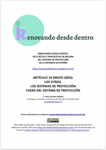 Portada del artículo "Los otros. Los sistemas de protección fuera del Sistema de Protección" de F. Javier Romeo, con el título, la autoría, el logotipo de la iniciativa "Renovando desde dentro" y los datos de contacto